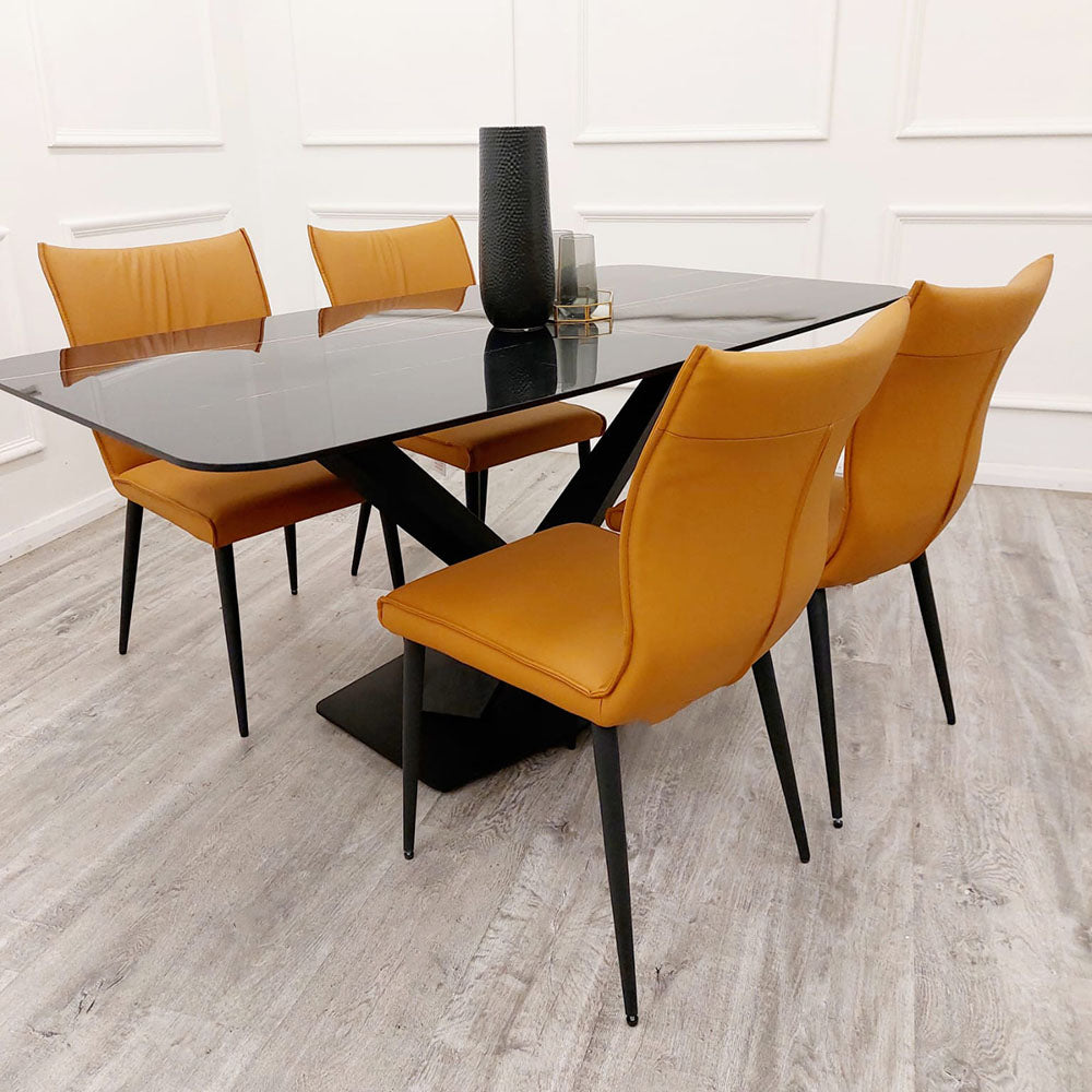 Apollo 1.6m Black Dining Table with Black Sintered Stone Top - 4 Apollo 1.6m Black Dining Table with Black Sintered Stone Top detail image