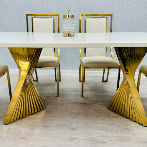Ravello 160cm Cream & Gold Marble Dining Table product image 4