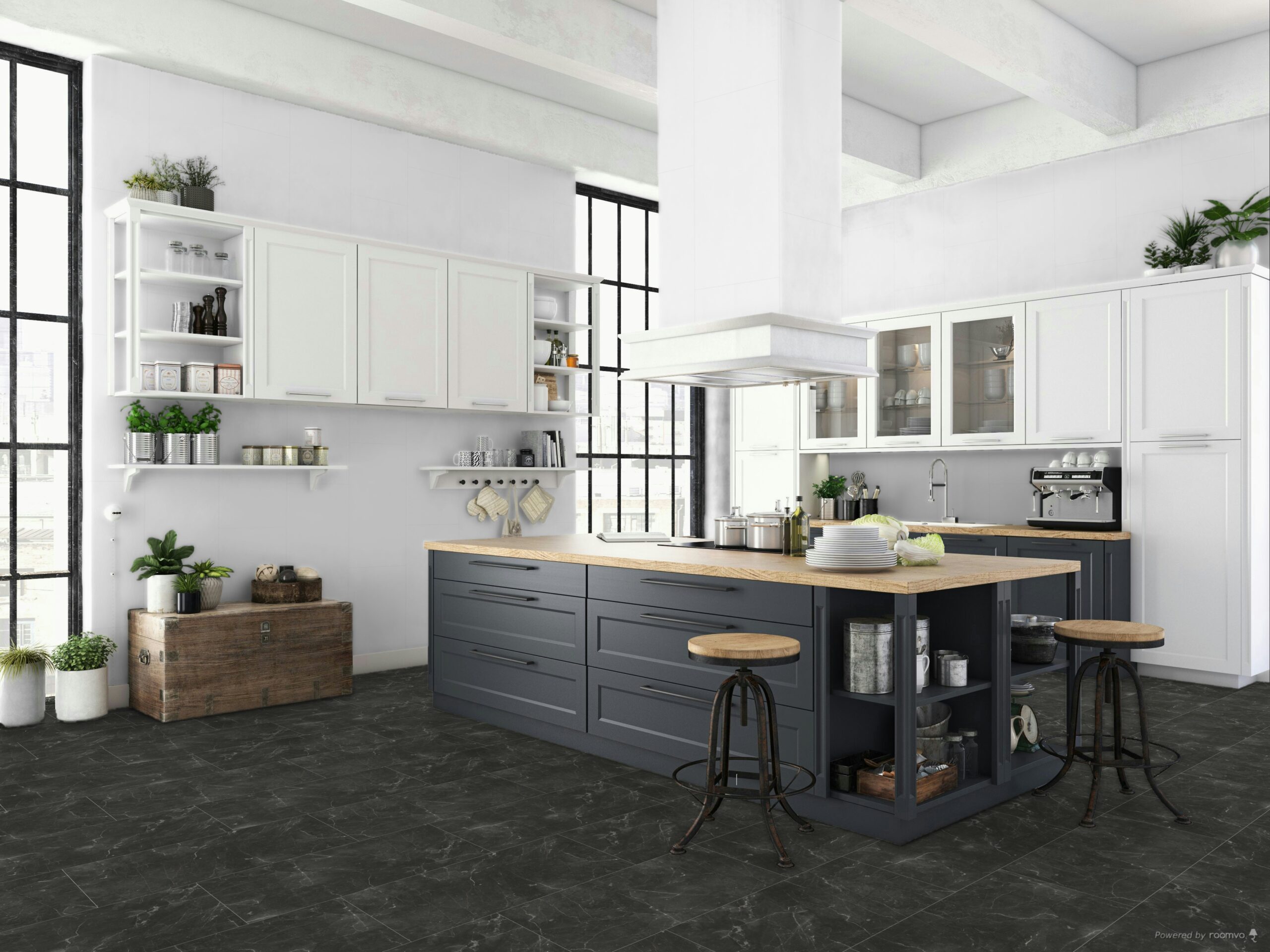 FQ-D2909_-Botticino_Dark_Lifestyle_3-scaled-3.jpg Falquon Botticino Dark 8mm Stone Effect Laminate Flooring (High Gloss) - image 2