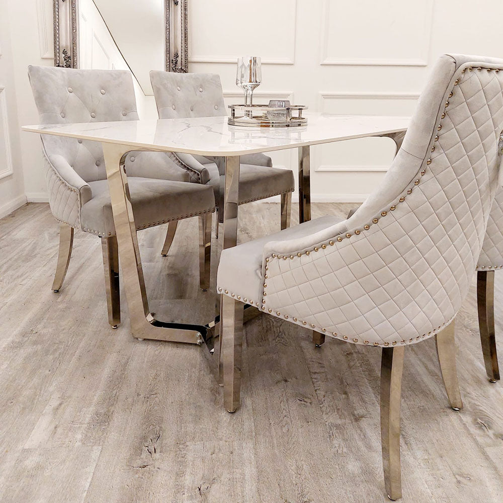 Lucien 1.6m Chrome Dining Table with Polar White Sintered Stone Top - 4 Lucien 1.6m Chrome Dining Table with Polar White Sintered Stone Top detail image