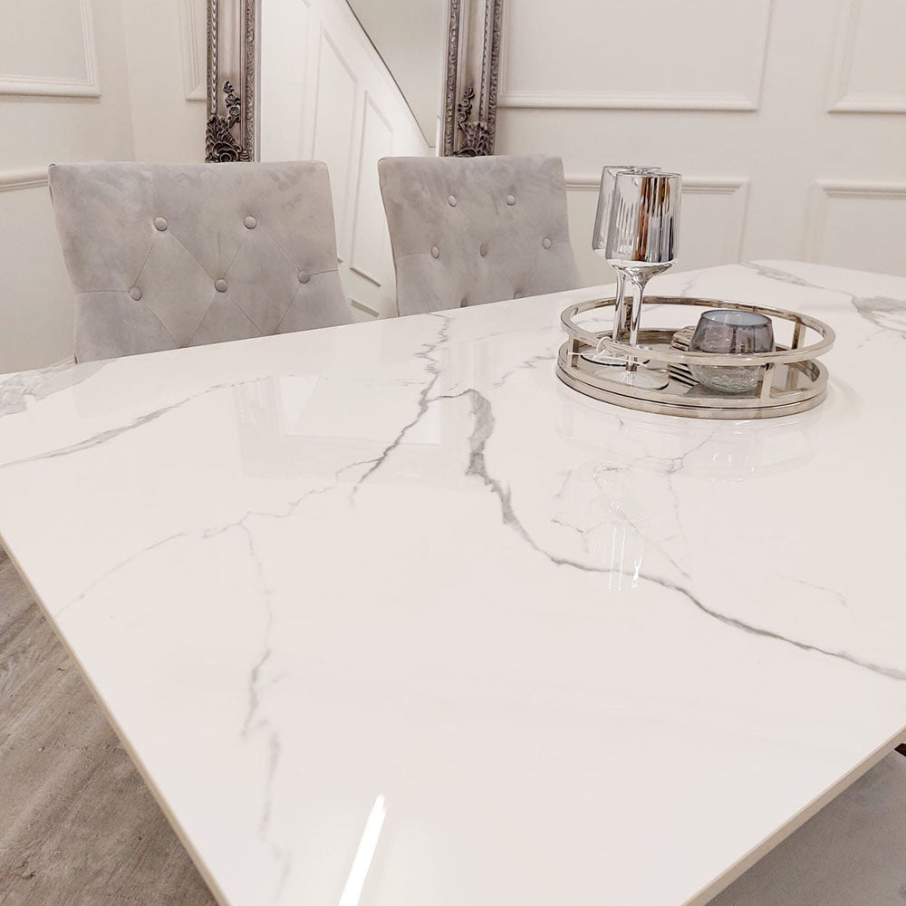 Lucien 1.6m Chrome Dining Table with Polar White Sintered Stone Top - 2 Lucien 1.6m Chrome Dining Table with Polar White Sintered Stone Top detail image