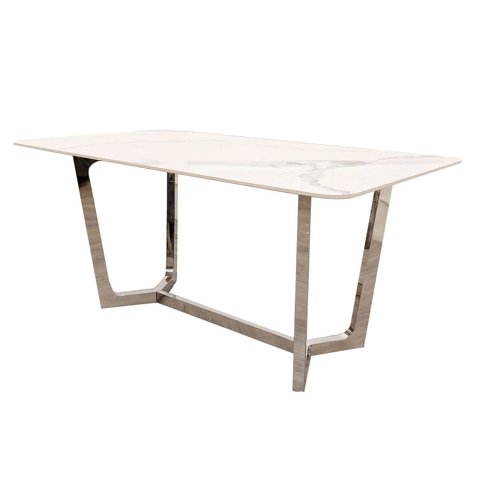 Lucien 1.6m Chrome Dining Table with Polar White Sintered Stone Top - 1 Lucien 1.6m Chrome Dining Table with Polar White Sintered Stone Top