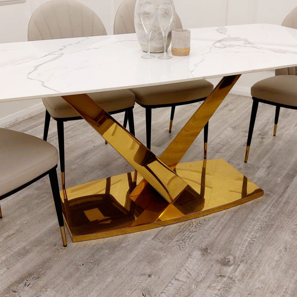 Valeo Gold 1.8m Dining Table with Polar White Sintered Stone Top - 2 Valeo Gold 1.8m Dining Table with Polar White Sintered Stone Top detail image