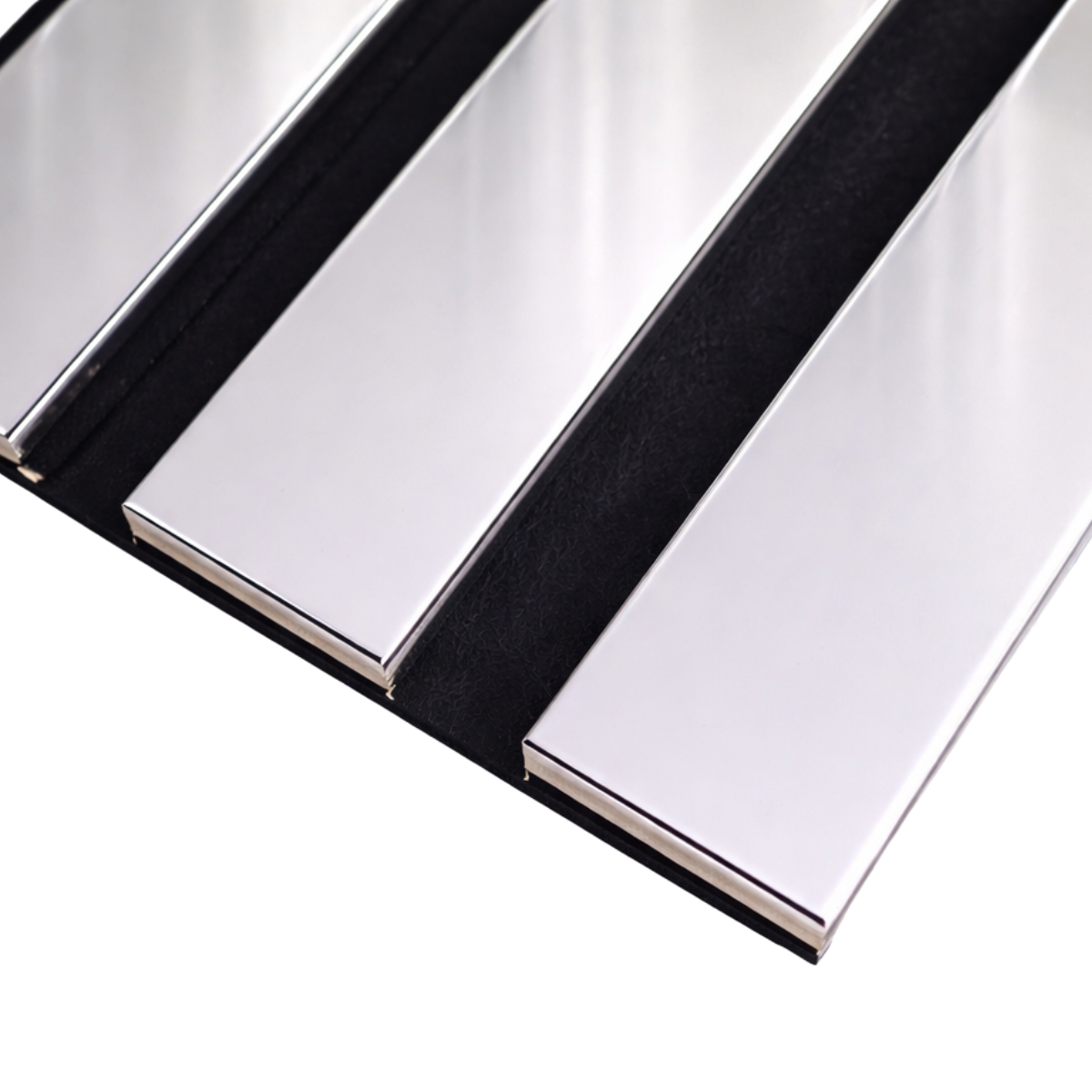 Acoustic Slatted Wall Panels - Luxe Finish - Chrome Metallic - 240cm x 60cm (4 pack) Image 1 Acoustic Slatted Wall Panels - Luxe Finish - Chrome Metallic - 240cm x 60cm (4 pack) featured image